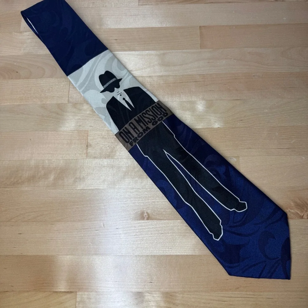 Steven Harris Mens On A Mission From God Navy Blue Graphic Novelty‎ Necktie
